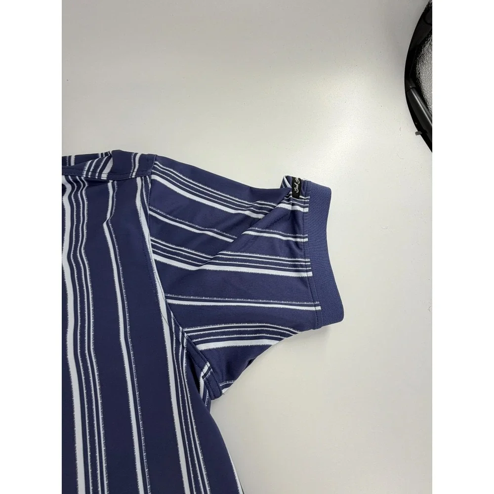 Bad Birdie Ridge Polo Winning Streak Cobalt Stripe Golf Shirt‎ Men's Size L NWOT